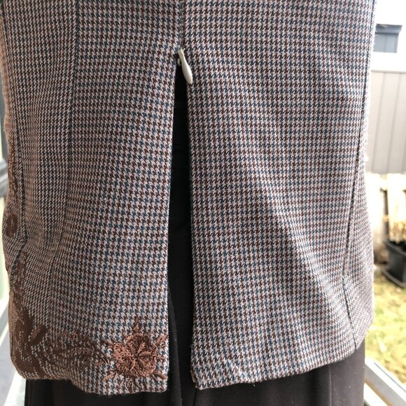 NY&Co Lace-Up Corset Top Embroidered Brown Plaid Bustier Size L - Picture 6 of 10